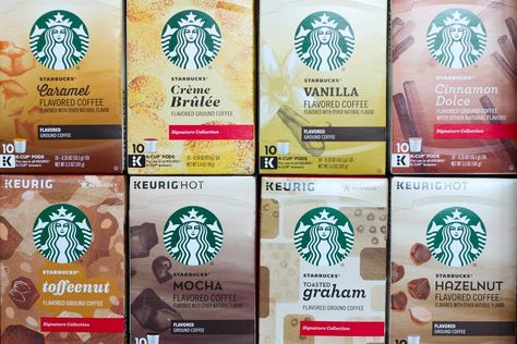 All the Flavored Starbucks K-Cups, Ranked by Taste Starbucks K Cups, Cafe Latte Recipe, Packed Snacks, Minuman Starbucks, Vanilla Frappuccino, Starbucks Flavors, Keurig Coffee Pods, Dance Essentials, Coffee Yogurt