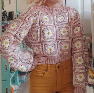 Daisy Cardigan, Cardigans Crochet, Cardigan Tutorial, Square Sweater, Granny Square Sweater, Gilet Crochet, Crochet Cardigan Sweater, Mode Crochet, Crochet Sweaters