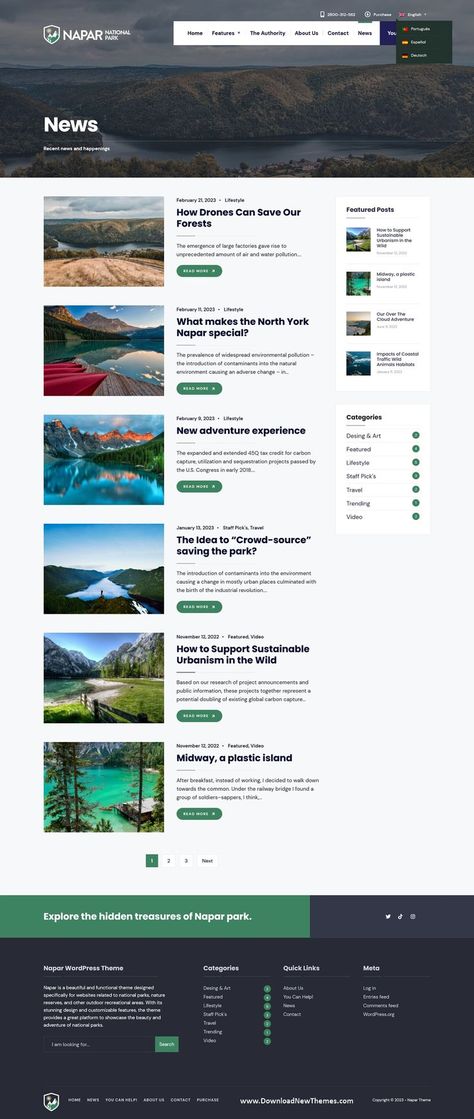 Napar - Nature Park & Visitors Information WP Theme Wordpress Theme Design, Nature, Nature Parks, Nature Park, Information Center, Wp Themes, Professional Website, Premium Wordpress Themes, Nature Reserve