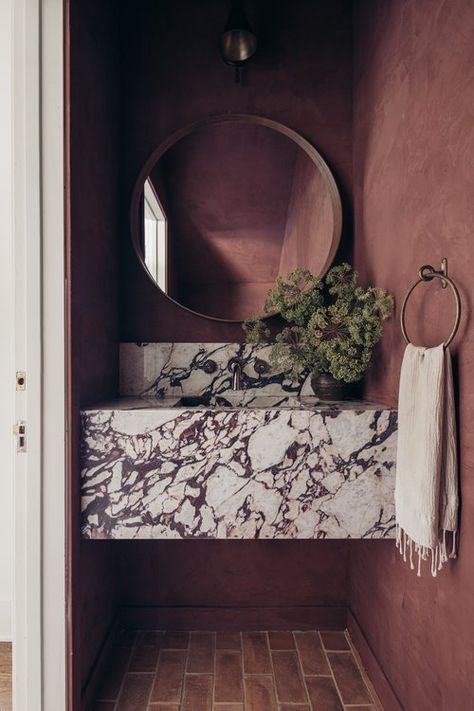 Bathroom Moody, Limewash Walls, Moody Bathroom, Spanish Modern, Concrete Pad, Patio Tiles, Spanish Style Home, Marble Sinks, Storing Paint