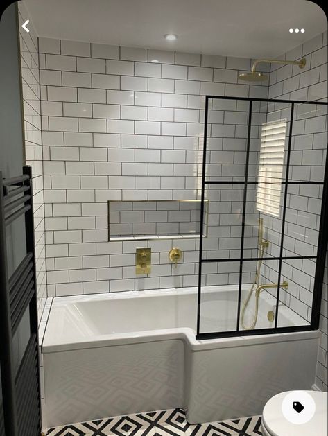 Small Bathroom With Bath Shower Combo, Crittal Bathroom Screen, Family Bathrooms Modern, Small Shower Over Bath Ideas, Bath Over Shower Small Bathroom, Small Bathroom Remodel Shower Over Bath, Small Bath Shower Combo Ideas, Bathroom Shower Bath Ideas, Shower Bath Small Bathroom