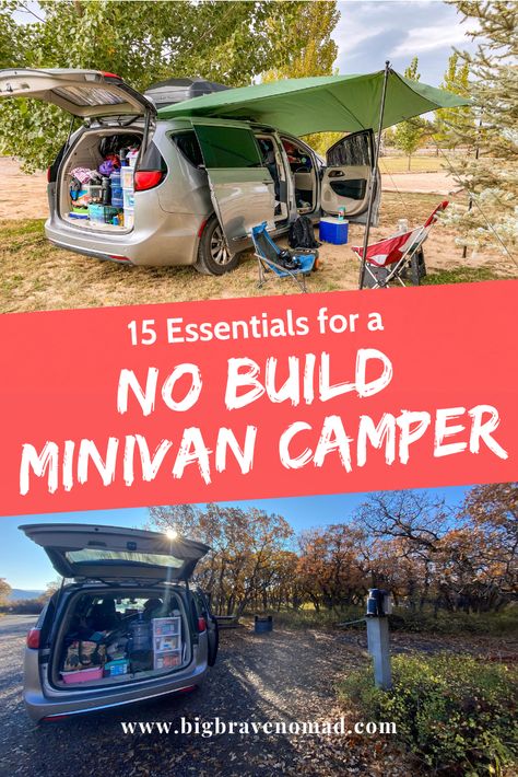 15 Must Have for a No Build Minivan Camper — Big Brave Nomad Mini Van Camping Ideas, Minivan Camping Hacks, Mini Van Accessories, Van Camping Minivan, Camper Minivan, Suv Camping Build, Camping In A Minivan, Minivan Camper, Mini Van Conversion Minivan Camping