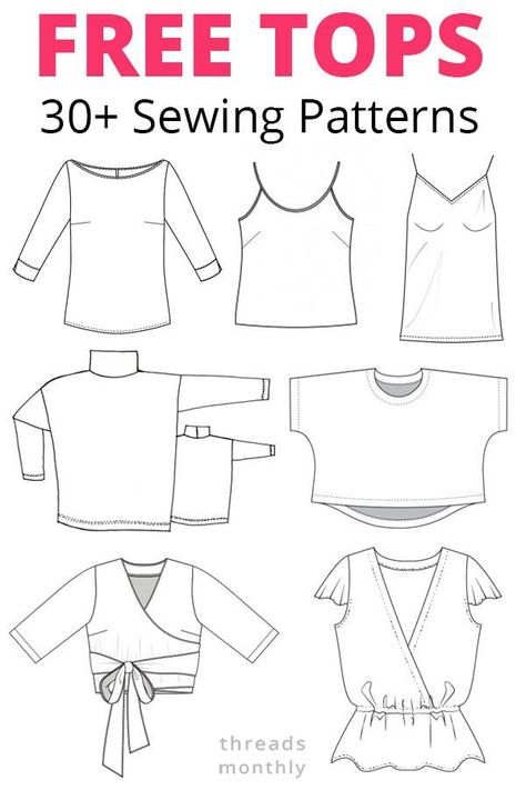 Download 30 FREE pdf sewing patterns for women's tops. These are printable files. The tops include tunics, blouses, shirts, crop tops, etc Tank Top Sewing Patterns For Women, Free Pdf Sewing Patterns For Plus Size Women, Plus Size Sewing Patterns Free Tops, Sleeveless Top Pattern Sewing Free, Tank Top Sewing Pattern Free, Top Pattern Sewing, Diy Sy, Sewing Patterns Free Women, Free Pdf Sewing Patterns