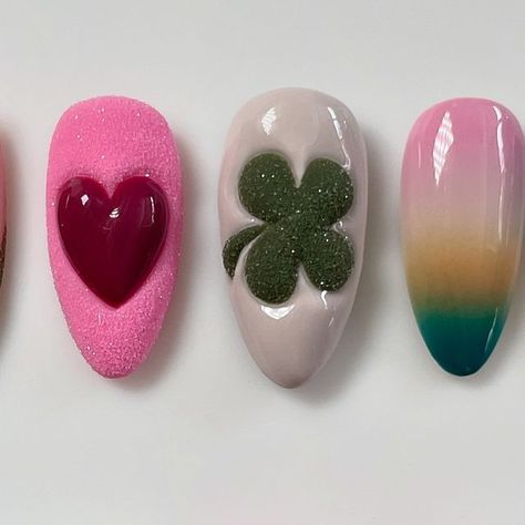 elle on Instagram: "sweater weather 🍀🤎 sugar x puffy nail combo   #fallnails  #puffynails  #3dnailart  #3dnails  #sugarnails #fourleafclovernails  #buttonnails  #sweaternails" Sugaring Nail Art, Puffy Nail Art, Puffy Nails, Sugar Nails, Sweater Nails, 3d Nail Art, 3d Nails, Four Leaf Clover, Lucky Charm