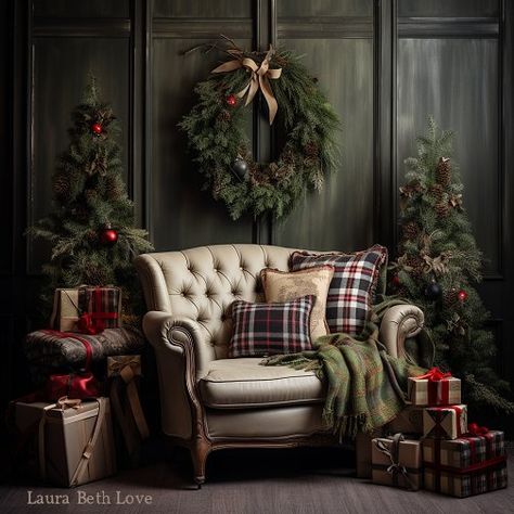 Dishfunctional Designs: Decorating With Christmas Tartans & Plaids For The Holidays Tartan Christmas Decorations, French Country Christmas Decor, Tartan Plaid Christmas, French Country Christmas, Christmas Party Themes, Cabin Christmas, Traditional Christmas Decorations, Tartan Christmas, Cottage Christmas