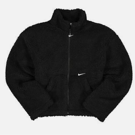 The Nike Sportswear Swoosh Jacket Is Made With Plush Sherpa Fleece To Keep You Looking And Feeling Comfortable In Cool Temps. An Embroidered Swoosh Design And A Keychain Zipper Pull Dial In The Details. Front Hand Pockets Provide Quick Storage For Essentials And Cold Hands. Moisture-Wicking Lining Helps To Keep Feeling Comfortable And Dry Throughout The Day. Oversized Fit For A Baggy, Spacious Feel 100% Polyester Machine Wash Imported Nike Sportswear Swoosh Jacket, Nike Sherpa Jacket, Oversized Fleece Jacket, Cute Black Jacket, Black Fleece Jacket Outfit, Nike Swoosh Jacket, Pull Nike, Black Sherpa Jacket, Nike Fleece Jacket