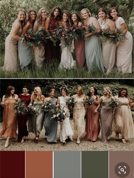 Ideas de vestimenta para boda con colores terracota Wedding Brides Maid, Wedding Theme Color Schemes, Neutral Wedding Colors, Fall Bridesmaid Dresses, Wedding Palette, Neutral Wedding, Wedding Dress Accessories, Fall Wedding Colors, Wedding Prep