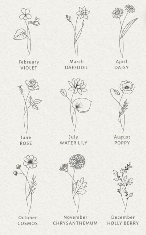 Fine Line Flower Tattoo Ideas, Tiny Water Lily Tattoo, Birthflower Name Tattoo, Honey Suckle Tattoo Simple, Cosmo Flower Tattoo October, Tattoo Water Lily, Birthflower Zodiac Tattoo, Cosmo Tattoo Flower, Spine Tattoo Flower