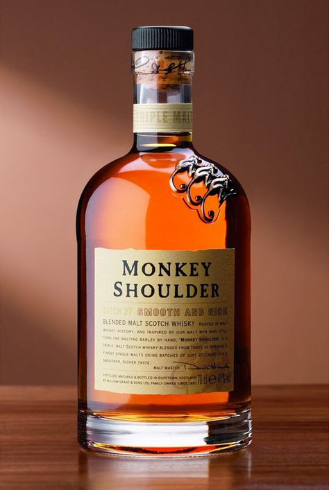 Monkey Shoulder Blended Scotch Whisky from distilleries such as Glenfiddich and Balvenie. Score: Letdown-0, Drink Up-1 Monkey Shoulder Whiskey, Monkey Shoulder, Whiskey Brands, Good Whiskey, Personalized Whiskey, Blended Scotch Whisky, Whiskey Drinks, Cigars And Whiskey, Scotch Whiskey