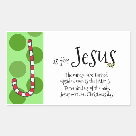 Christmas Candy Cane Tags- J is for Jesus Rectangular Sticker J Is For Jesus, Legend Of The Candy Cane, Luke Bible, Christian Core, Candy Cane Poem, Candy Cane Legend, Candy Cane Crafts, Christ Centered Christmas, Christmas Squares