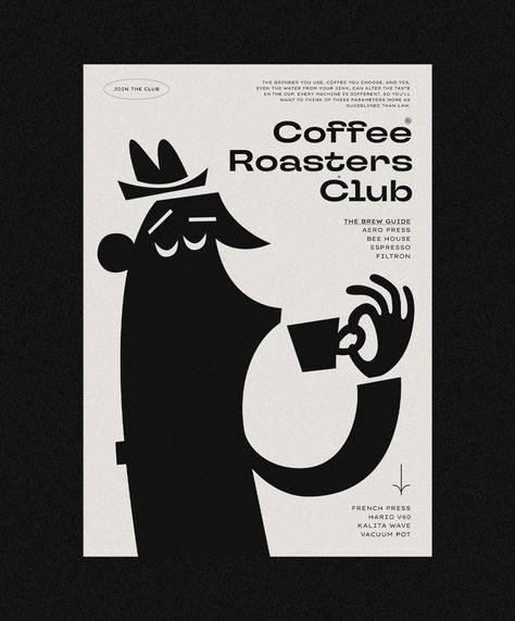 Natelier Studio - - World Brand Design Society / Visual IdentIty System for Coffee Roasters Club, a small batch specialty coffee roaster in Houston, Texas.When people think about coffee, they remember not only the taste, notes or hints. It could reminds them of places, people, share moments and stories. Cafe Branding Design, Club Branding, Coffee Shop Branding, Visual Identity System, Cafe Branding, Identity System, Graphisches Design, Black And White Cartoon, Coffee Roaster