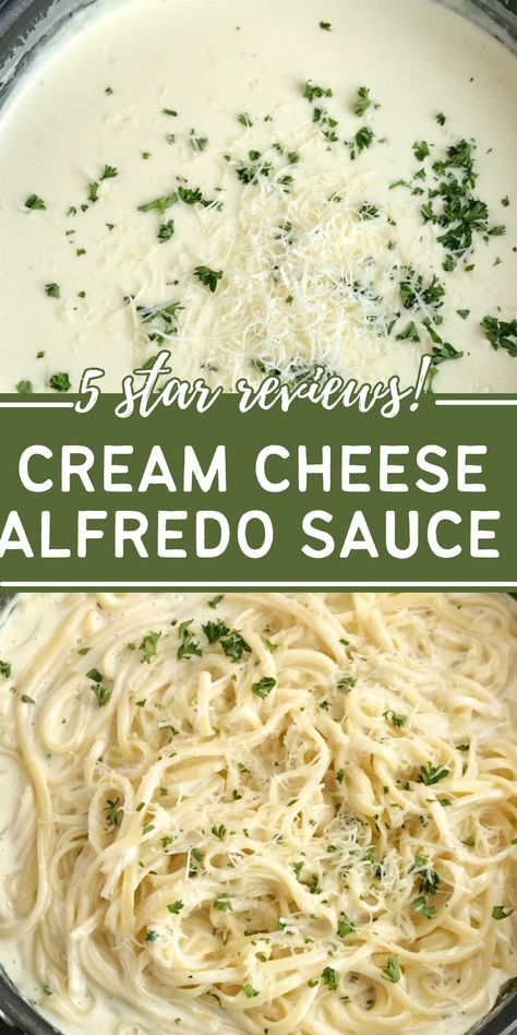 Cream cheese garlic Alfredo sauce recipe Chicken Alfredo Sauce With Cream Cheese, Alfredo Sauce Recipe With Cream Cheese No Heavy Cream, Keto Alfredo Sauce Cream Cheese, Al Fredo Sauce, Cream Cheese Alfredo Sauce Recipe, Alfredo Sauce Made With Cream Cheese, Pasta Using Heavy Cream, Chicken Alfredo Pasta Homemade, Best Alfredo Sauce With Cream Cheese