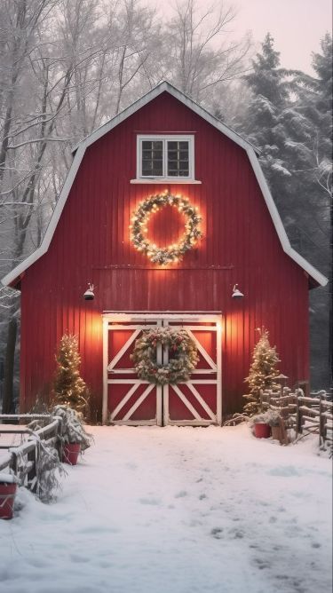 Country Christmas Wallpaper, Barn Pictures, Paint Color Ideas, Christmas Scenery, Exterior Paint Color, Winter Morning, Chicken Art, Cozy Holiday, Red Barns