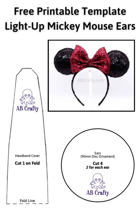 Template to make light up Minnie Mouse ears with a headband cover and ears template. There is also an image of handmade classic Minnie Mouse ears Ear Template, Minnie Mouse Template, Diy Mickey Mouse Ears, Micky Ears, Diy Mickey Mouse, Mouse Diy, Mickey Mouse Headband, Diy Disney Ears, Disney Ears Headband