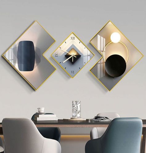 This set of wall clocks not only indicates the time but also is a good choice for decorating a home. Practicality and beauty coexist. It is the perfect design embodiment of contemporary art, suitable for the living room, bedroom, and dining room.Features:【Contemporary Design】Its striking design effortlessly blends vibrant colors, exuding a c...#Fusion #A #InteriorDesign #and #Home #Decor #Exploring #Modern #Style #HomeDecorating #HomeStyle #Functionality #HouseGoals #of #Trends #InteriorInspo Home Decoration Design, Show Piece Ideas For Home, Wall Dining Room Decor, Wall Clock Decor, Bathroom Vanity Remodel, Wall Clock Light, Living Room Pouf, Bathroom Wall Sconces, Home Decorating Ideas