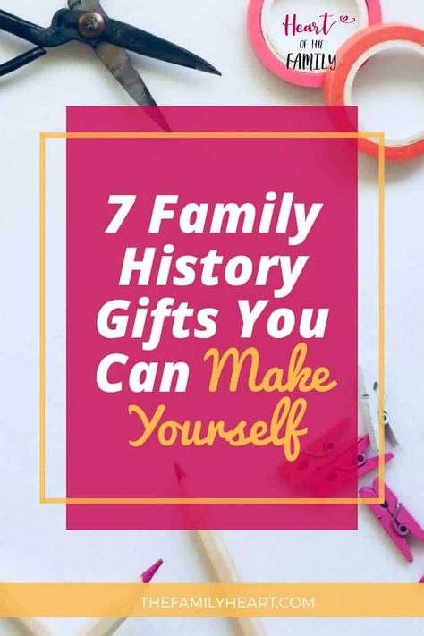 Do you like to DIY your gifts? Check out these cool ideas for family history gifts you can make yourself. There's sure to be something your family will love! #genealogy #family #gifts #DIY Family History Display Ideas, Family Reunion Keepsakes Diy, Family History Gifts Ideas, Family Reunion Souvenirs Ideas, Family Tree Projects, Reunion Activities, Family Reunion Keepsakes, Family Reunion Ideas, Genealogy Art