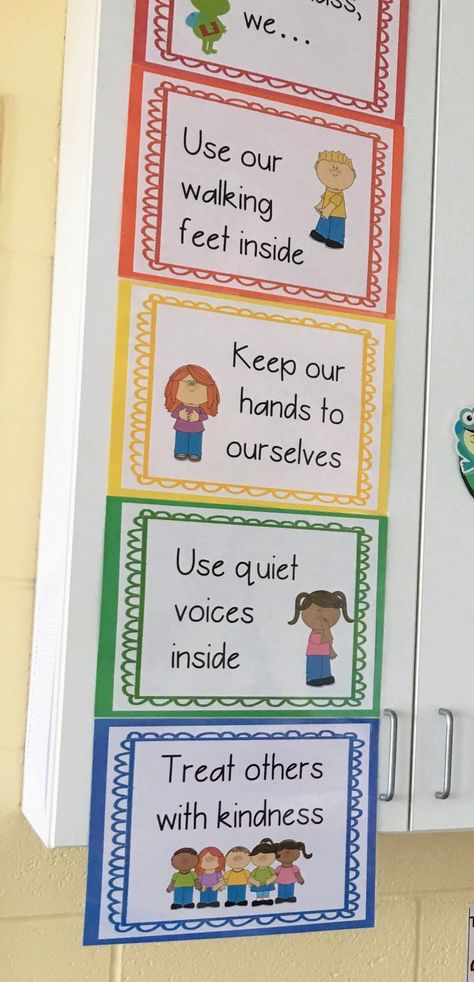 This set of colorful rainbow Class Rules for the early childhood or preschool classroom helps promote a positive classroom environment and establish routines and expectations for the youngest of students Preschool Classroom Rules, Preschool Classroom Setup, Preschool Rules, Classroom Management Preschool, Positive Classroom Environment, Preschool Decor, Classroom Rules Poster, Preschool Rooms, Prek Classroom