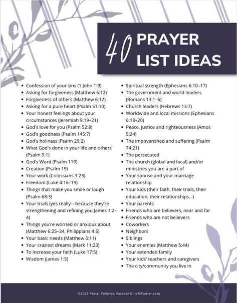 "🙏✨ 40 Essential Things to Pray For 🌟 Explore this prayer list filled with meaningful ideas on what to pray about. Connect with your faith, reflect, and seek guidance. #ThingsToPrayFor #PrayerListIdeas #WhatToPrayAbout" February Prayer Challenge, Things To Pray About List, What To Pray About, Prayer Guide How To Pray, What To Pray For, Things To Pray For, How To Pray For Beginners, Prayer List Ideas, Things To Pray About