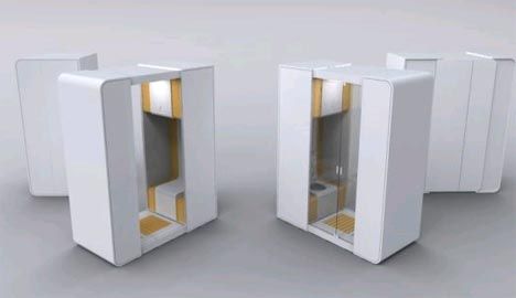 Modular Portable Bathroom for Small Space Interior Design    http://dornob.com/modular-portable-bathroom-for-small-space-interior-design/ Compact Bathroom Design, Modern Washroom Design, Modular Bathrooms, Portable Bathroom, Tiny Bath, Bathroom Big, Small Space Interior Design, Compact Bathroom, Bathroom Floor Plans