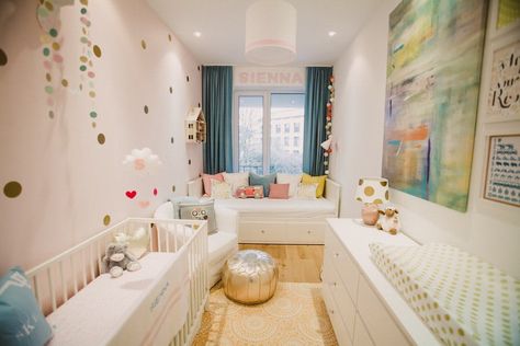 Real Room Inspiration: Nursery Plus Guest Room Dual-Purpose Spaces Nursery And Guest Room Combo, Nursery And Guest Room, Nursery Guest Room Combo, Guest Room Combo, Room For Guests, Nursery Paint Colors, Shared Nursery, Nursery Layout, Grown Up Bedroom