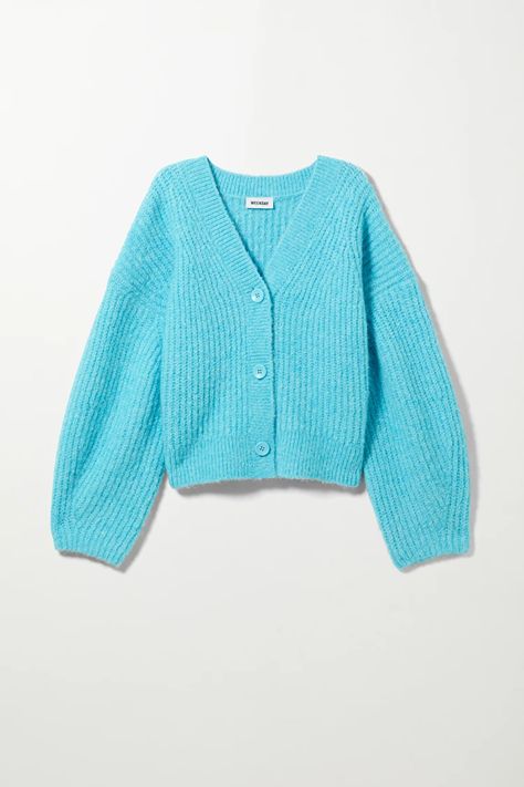 Hillevi Cardigan - Turquoise - Knitwear - Weekday GB Jumpers Oversized, Oversized Knitwear, Knitted Vests, Swedish Street Style, Chunky Jumper, Wool Vest, Jeans Fashion, Youth Culture, Ribbed Turtleneck