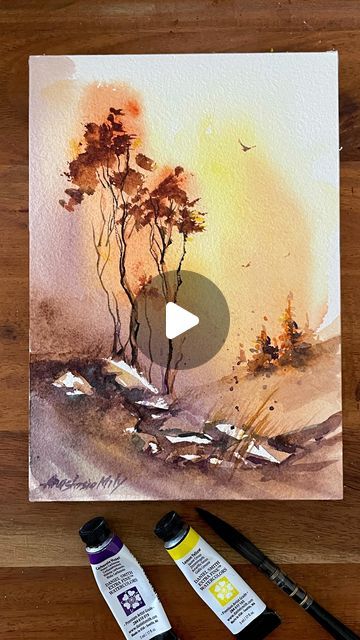 Farmhouse Watercolor Art, Loose Watercolor Trees, Watercolour Inspiration Abstract, Water Colour Art Landscape, Steve Mitchell Watercolor, Watercolor Art For Beginners Simple Landscape, Abstract Landscape Painting Watercolor, Watercolour Inspiration Landscape, Watercolour Inspiration Simple