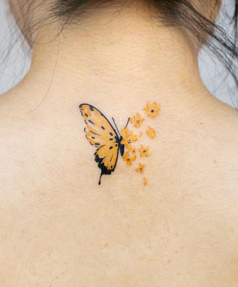 Yellow Butterfly Tattoo, Arm Tattoos For Women Forearm, White Butterfly Tattoo, Yellow Tattoo, Purple Butterfly Tattoo, Black Butterfly Tattoo, Unique Butterfly Tattoos, Butterfly Wrist Tattoo, Butterfly Tattoo Meaning