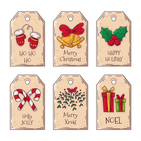 Free Vector | Hand drawn christmas label set Free Christmas Printables Vintage, Christmas Gift Tags Diy, Christmas History, Hand Drawn Christmas, Merry Bright Christmas, Christmas Gift Tags Printable, Gift Tags Diy, Christmas Card Art, Homemade Christmas Cards