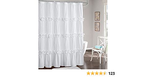 Amazon.com: Homechoice Decor Victorian Ruffle Shower Curtain, Vintage Handcrafted Bow Tie Bath Curtain for Master Bathroom, Ruched Microfiber Bathroom Curtain with 12 Buttonholes, 72" W x 72" H, White (LQ-10) : Home & Kitchen Ruffle Shower Curtain, Feminine Bathroom, Vintage Shower Curtain, Ruffle Shower Curtains, Farmhouse Shower Curtain, Farmhouse Shower, Fancy Flowers, Stall Shower Curtain, Flower Shower Curtain