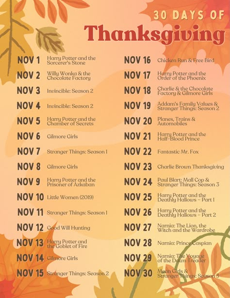 November Movie Calendar, Thanksgiving Tv Shows, Movies For November, November Watch List, November Movies List, Things To Do On Thanksgiving With Family, Thanksgiving Movies List, November Movie List, November Movies