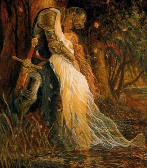 Knight and Beloved by Marc Fishman. Pre Raphaelite Art, Istoria Artei, Knight In Shining Armor, Pre Raphaelite, Valerian, Romantic Art, Arte Fantasy, Art And Illustration, Classical Art