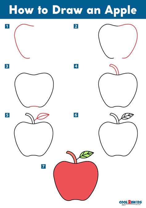 How to Draw an Apple | Cool2bKids Croquis, How To Draw An Apple Step By Step, How To Draw A Fruit, Apple Easy Drawing, Drawing An Apple, How To Draw Fruits For Kids, How To Draw Apple, Apple Drawing Step By Step, How To Draw An Apple