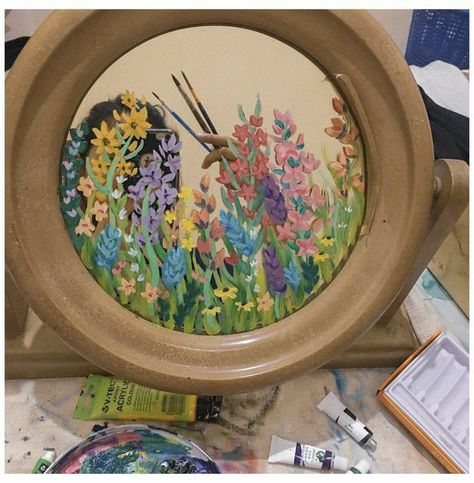 Aesthetic Glass Painting, Glass Painting Aesthetic, Glass Painting Ideas, Aesthetic Glass, Mirror Painting, Glass Painting, Painting Ideas, Decorative Tray, Clock