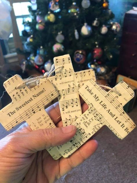 Hymnal Crafts, Sheet Music Crafts, Religious Crafts, Christian Crafts, Music Crafts, Cross Crafts, Vbs Crafts, Church Crafts, Holiday Crafts Christmas