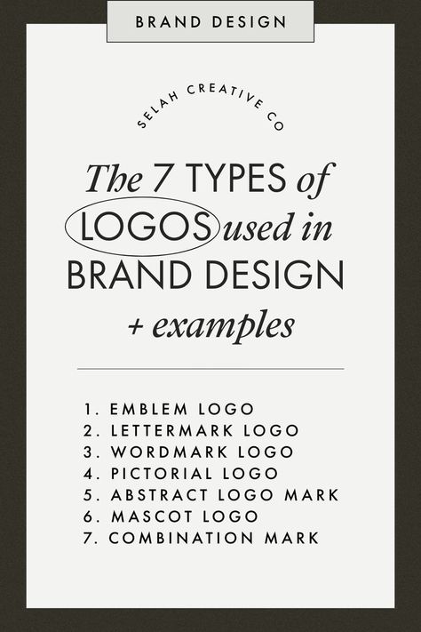 n short, a logo is a graphic mark, symbol, text, or a combination of the three used to identify a particular company's products or services. In this blog, I explain the 7 different types of logos (with examples) used in brand design. Logos, Co Branding Logo Examples, Different Types Of Logos, Wordmark Logo Design Identity Branding, Three Word Logo, Three Letter Logos, Logo Types, Types Of Logos, Wordmark Logo Design