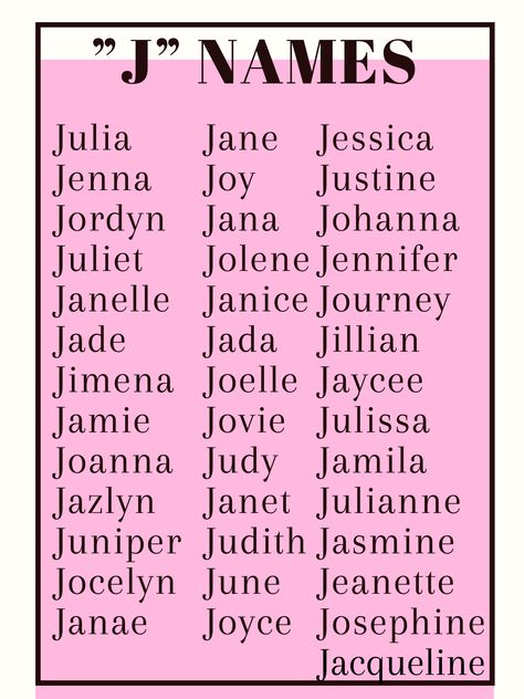 Names that start with “J” J Name, Girl Names That Start With A, P Names, Girl Names With J, J Baby Names, J Baby Girl Names, J Names, Cute Girl Names, Cute Baby Girl Names