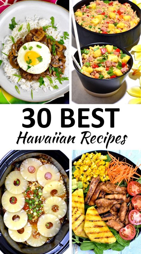 Hawaiian Dinner Recipes, Hawaiian Food Recipes, Polynesian Recipes, Hawaiian Chicken Salad, Hawaiian Party Food, Hawaiian Dinner, Hawaiian Pork, Luau Food, Hawaiian Recipes