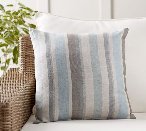 Sunbrella® Dayren Striped Indoor/Outdoor Pillow | Pottery Barn Pottery Barn Outdoor, Sunbrella Pillows, Pillows Blue, Pillow Mixing, Conserve Energy, House Of Turquoise, Outdoor Comfort, Chic Pillows, Indoor Outdoor Pillows