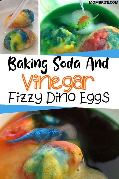 Looking for a fun baking soda and vinegar activity to do with your preschool kids? This Hatching Dinosaur Eggs science activity is a great indoor activity for preschoolers and kindergarteners! Check out the step-by-step tutorial here to learn how. Dino Eggs Baking Soda, Baking Soda Dinosaur Eggs, Fizzing Dinosaur Eggs, Making Dinosaur Eggs, Fizzy Dino Eggs, Dinosaur Egg Activity, Dino Activities For Preschool, Fizzy Dinosaur Eggs, Dino Egg Hunt