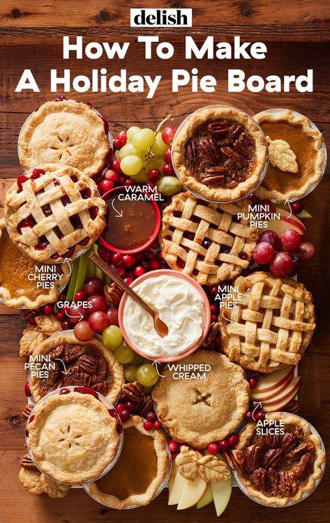 Thanksgiving Pie Board, Dessert Charcuterie Board Thanksgiving Theme, Pie Board Ideas, Pie Charcuterie Board Ideas, Mini Pie Board, Fall Dessert Charcuterie Board Ideas, Pie Charcuterie Board, Thanksgiving Dessert Tray, Butter Crust Recipe