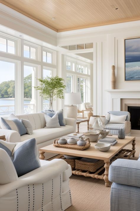 Discover the perfect palette for your living room with our guide to the best color combinations. From soothing neutrals to vibrant hues, find inspiration to transform your living space into a stylish and cozy haven. #LivingRoomColors #HomeDecor #InteriorDesign Hamptons Style Interior, Styl Hampton, Beach House Living Room, Beachy Room, Coastal Interiors Design, Coastal Living Rooms, Beach House Interior, Coastal Living Room, Coastal Interiors