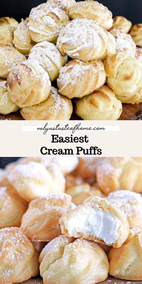 Cream Puffs Recipe Easy, Cream Puffs Easy, Pastries Recipes Dessert, Cream Puff Recipe, Puff Pastry Desserts, Puff Recipe, Bite Size Desserts, Cream Puff, Delicious Cream