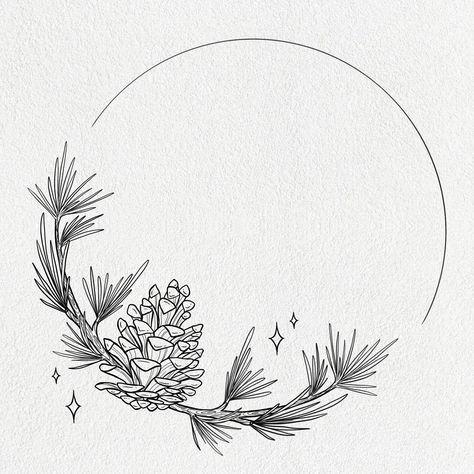 Pinecone art tattoo inspiration lineart wreath cute pretty Spruce Tattoo Branch, Evergreen Leaf Tattoo, White Pine Cone And Tassel Tattoo, Pine Embroidery Pattern, Pinecone Drawing Simple, Pine Cone Line Drawing, Pinecone Doodle, Pine Cone Drawing Simple, Winter Scene Tattoo