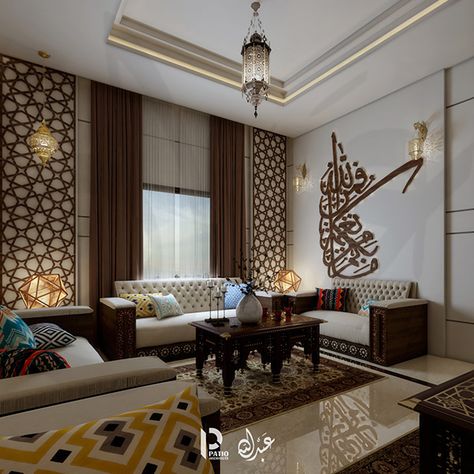 Islamic majlis and entrance #architecture #interior #design Islamic Home Interior Design, Interior Design Arabic Modern, Modern Islamic Living Room, Arabic Office Design, Islamic Living Room Decor, Islamic Kitchen Design, Islamic Interior Design Living Rooms, Muslim House Interior Design, Islamic Office Design