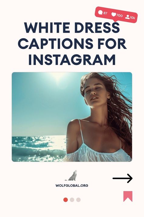 A graphic featuring social media engagement icons and "White Dress Captions for Instagram" with a woman by the sea.
An illustrated checklist featuring poetic descriptions of a white dress with a call-to-action button.
A smiling woman with a laptop surrounded by social media icons, advertising Instagram engagement services. Chic White Dress, Dress Captions, White Elegance, Insta Captions, Say Bye, Birthday Posts, White Cocktail Dress, Captions For Instagram, Perfect Word