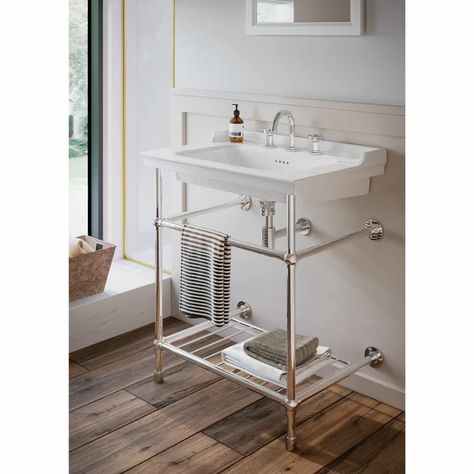 CheviotProducts White/Chrome Fireclay Rectangular Console Bathroom Sink with Overflow | Wayfair Console Sink Bathroom, Edwardian Bathroom, Console Bathroom Sink, Bathroom Console, Rectangular Sink Bathroom, Cottage Plans, Console Sink, Console Sinks, White Chrome