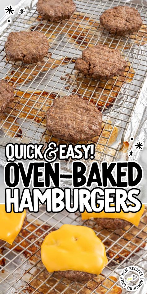 Baking Hamburgers In Oven, Spaceshipsandlaserbeams Recipes, Baked Hamburger Patties, Baked Cheeseburgers, Oven Hamburgers, Oven Baked Burgers, Ground Beef Burger Recipe, Best Hamburger Recipes, Hamburger Party