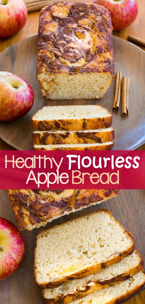 Healthy Flourless Apple Cinnamon Bread - Healthy Breakfast Recipe Low Calorie Apple Desserts Healthy, Low Calorie Apple Bread, Healthy Loaf Bread Recipes, Almond Flour Applesauce Bread, Low Fat Baked Goods, Protein Apple Bread, Clean Eating Bread Recipes, Healthy Apple Loaf, Healthy Apple Bread Recipe