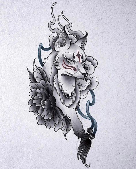 Fox Tattoo Sketch, Fox Tattoo Ideas, Tattoos Sketches, Fox Tattoos, Fox Tattoo Design, Japan Tattoo Design, Wolf Tattoo Design, Fox Tattoo, Tattoo Feminina