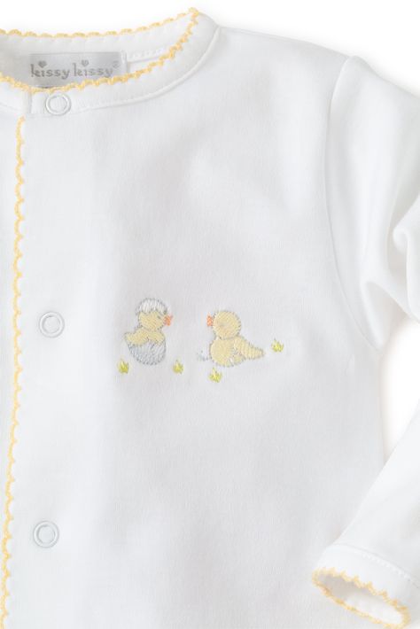 Adorable embroidered ducks adorn this cozy footie for your little one, made from the softest Pima cotton for ultimate comfort. Set includes fitted hat so your baby can be cozy and covered from head to toe. 100% Pima Cotton Made in Peru Fitted style hat Mitten-cuffs prevent scratching (PR, NB, 0-3) Snaps from neckline to feet Machine wash cold; tumble dry low Embroidery Baby Clothes, Kissy Kissy, Baby Embroidery, Baby Ducks, Hat Set, Print Blanket, Embroidery Patches, Fitted Hat, Future Kids